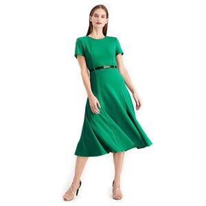 Calvin Klein Green Midi Dress with Black Accent